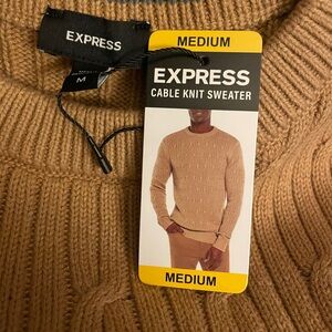 Express‎ Men's Cable Knit Sweater Size Medium Beige Pecan